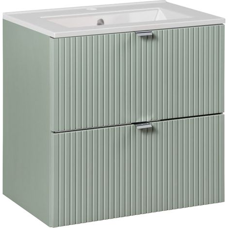 Meuble simple vasque encastrée 60cm 2 tiroirs Jade Vert