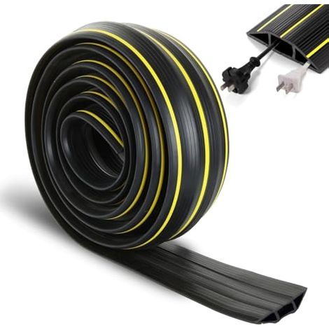 Gaine de câble de sol – Protection de câble de sol de 3 m, 3 canaux pour câbles, protection de câbles de sol en caoutchouc pour la maison, le bureau, l'usine, le garage, l'atelier, l'entrepôt