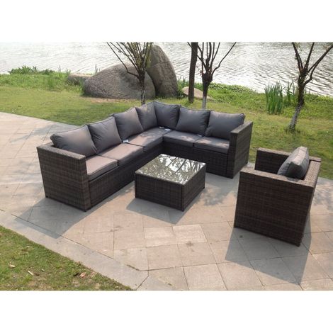 Fimous 7 Seater Rattan Garden Futniture Set Garden Sofa set with Chair Coffee Table Dark Grey Mixed (1/4)