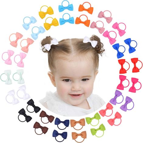 Juego de 40 mini lazos elásticos para el cabello (5 cm) para niñas pequeñas, accesorios para niños, bebés y recién nacidos. (1/5)