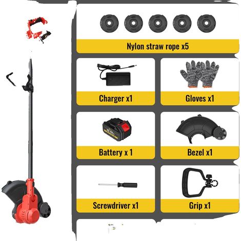 Rasaerba elettrico, senza fili, testina di taglio regolabile, 1 batteria rossa, spina europea 220V-240V (1/2)