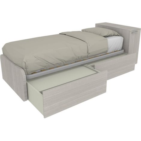 Letto singolo salvaspazio con cassetti e testata contenitiva - Rovere rock
