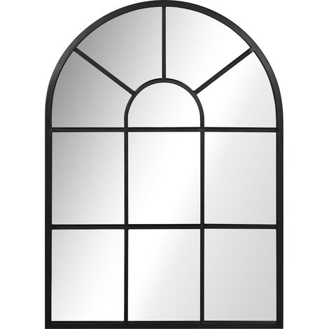 Miroir mural moderne en forme d'arche, 70 x 50 cm, pour la chambre et le salon, en métal noir et verre. (1/5)