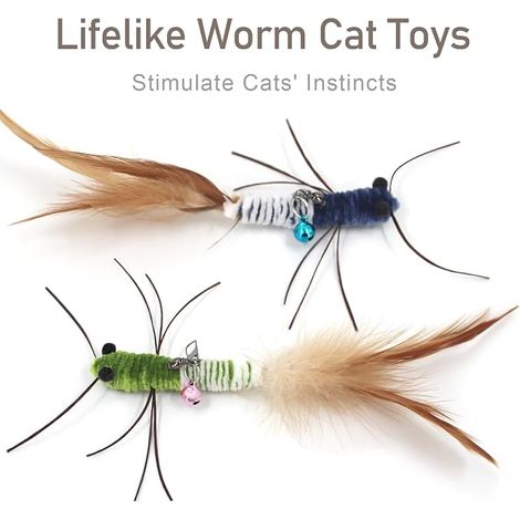 Insects Feather Toys for Cats - Indoor Cat Wand, Replacement Feather Toy, Interactive Cat Toy (1/4)