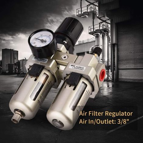 Filtre régulateur d'air monobloc, filtre séparateur d'huile de régulateur de pression d'air comprimé en alliage d'aluminium 3/8" (1/4)
