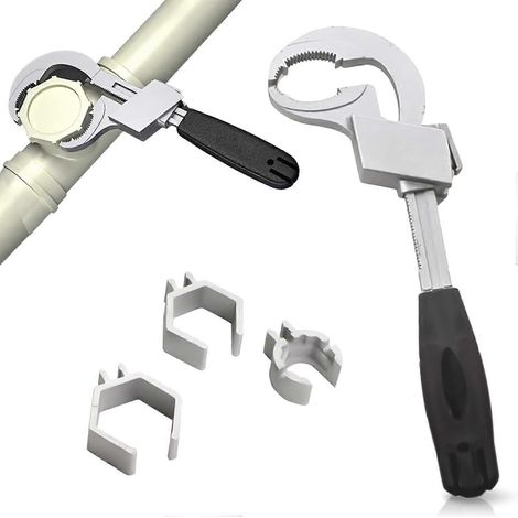 Clé à fourche universelle réglable : outil clé à fourche réglable avec 3 embouts de clé pour la réparation de tuyaux d'eau (1/5)