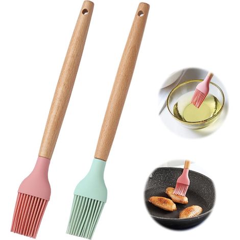 Pinceau A Badigeonner - Silicone Résistant Jusqu'à 230 °C - Manche Bois - Pour Sauces Marinades Barbecue - Lot De 2 (1/5)