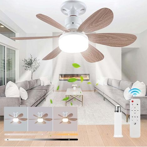 Ventilateur de plafond avec lumière et télécommande, 52 cm, 40 W, LED 3 couleurs, E27, avec base et rallonge, 6 pales, 3 vitesses, fonction minuterie (1/5)
