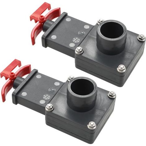 Lot de 2 vannes d'arrêt pour piscine Ø 38 mm, vanne à boisseau sphérique avec double raccord, ABS résistant au chlore et clip de verrouillage, pour pompe et tuyau de piscine (1/5)
