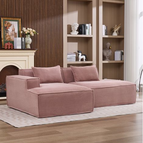 Divano 2 posti 235 cm in tessuto poliestere rosa chiaro, 2 cuscini CHICFURN