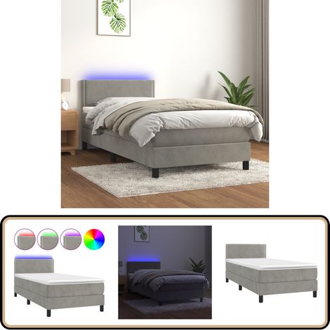 Boxspringbett mit Matratze & LED Hellgrau 90x190 cm Samt ...