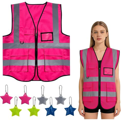 Gilet Reflechissant, Gilet de Securite Multiples Poches Gilets de Sécurité Visibilité à 360° Reflective Vest Respirant pour Ouvriers du Bâtiment Magasiniers Chauffeurs (1/5)