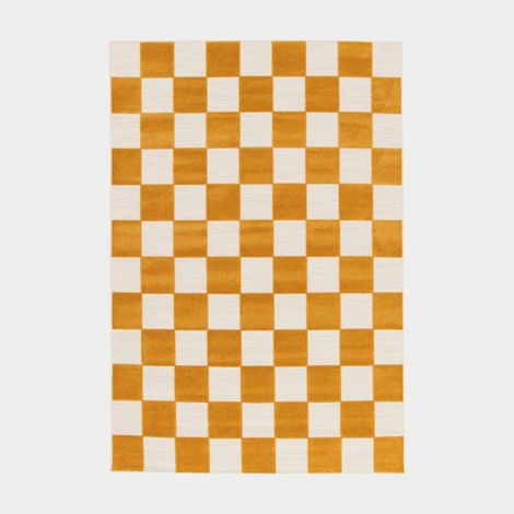 Tapis extérieur et intérieur motif damier - Marius - Jaune moutarde - 200 x 290 cm
