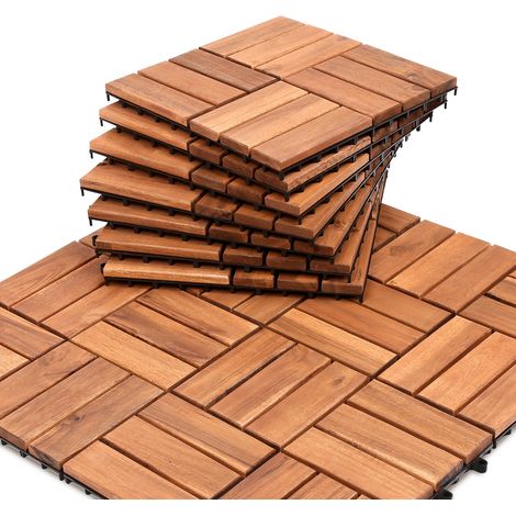 Randaco Dalles terrasse Acacia 30x30cm 7m² 77 pièces clips antidérapant résistant intempéries balcon jardin