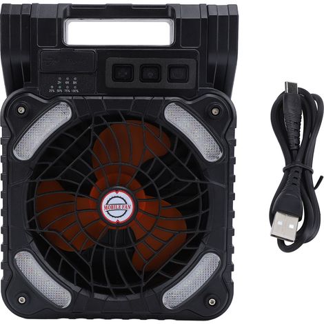 Ortviai Ventilateur de Camping Solaire Puissant avec Batterie Rechargeable USB et Fonction Lampe – Noir