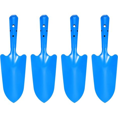 4pcs Mini Pelle Mains Colorées en Métal 11" x 3" Ensemble de Pelle de Jardin pour Fleurs Sol Creusage Plantation Désherbage Transplantation Jardin, Bleu (1/5)