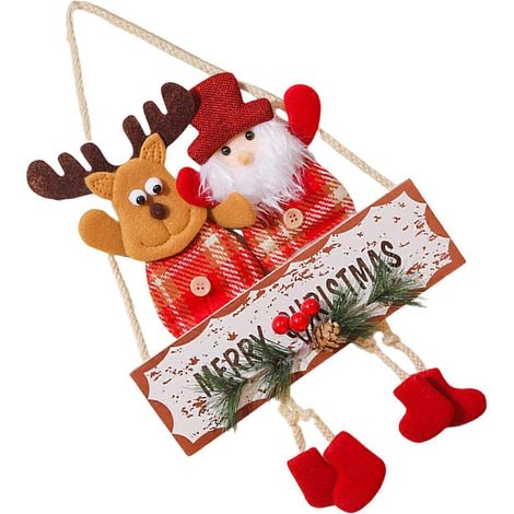 Doppelseitige Weihnachtsmann-Rentier-Hängedekorationen, weiche Weihnachtsbaum-Fenster-Tür-Dekoration für die Weihnachtsfeier zu Hause, mehrfarbig (1/5)
