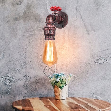 Applique Murale Vintage Industriel Lampe Murale Métal Luminaire Murale Steampunk Conduites D'eau Rouge Rouille - 1Pcs