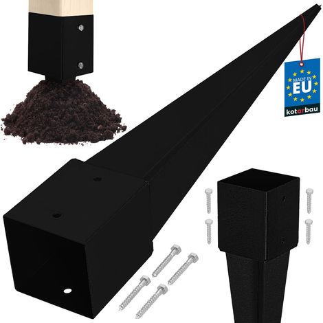 KOTARBAU® Base in acciaio per palo di ancoraggio a terra per pergole e gazebo, 121 x 121 x 750 mm, nera