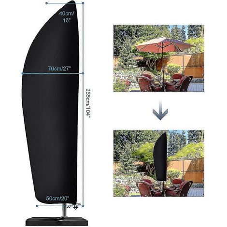 Housse de parasol extra large, imperméable, coupe-vent, en tissu Oxford résistant aux déchirures, avec fermeture éclair (265 x 40/70/50 cm (FMY)) (1/4)