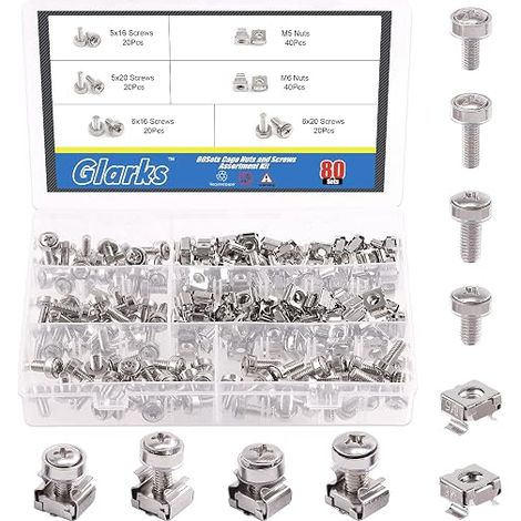M5 M6 Cage Nuts and Square Hole Mounting Screws and Washers for Server Rack Cabinet (M5x160mm, M5x20mm, M6x16mm, M6x20mm, M6x20mm, M6x20mm) 80/160pcs (1/5)