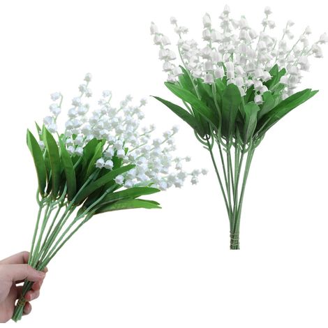 Muguet artificiel blanc, fausses fleurs décoratives avec tiges pour la décoration de la maison et des mariages (1/2)