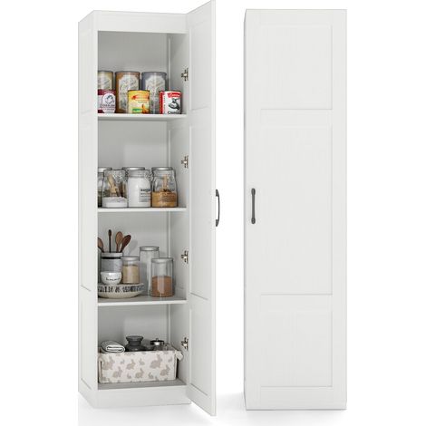 Mobiletto a 4 ripiani da 150 cm con anta, dispensa stretta per cucina, lavanderia, soggiorno e bagno Bianco (1/5)