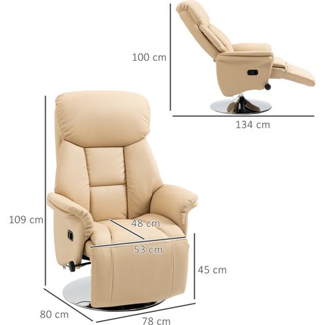 Fauteuil inclinable, fonction relax, aspect cuir, repose-pieds, jusqu'à 150 kg, 78 x 80 x 109 cm, beige (1/5)
