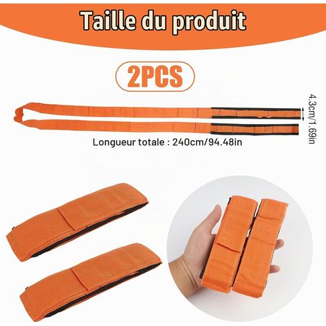 L74995CN Set of 2 lifting and moving straps for furniture, appliances, and mattresses, 362.9 kg capacity, 2-person system, 2.9 m long x 7.6 cm wide, orange (1/5)