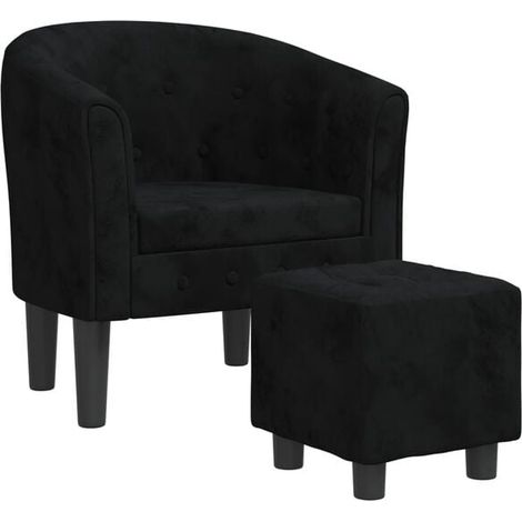 Fauteuil en velours noir avec repose-pieds (1/5)