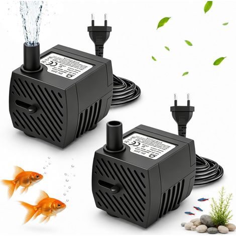 Lot de 2 mini pompes submersibles de 3 W - 180 l/h - Petite pompe à eau ultra silencieuse pour l'intérieur ou l'extérieur - Extrêmement silencieuse - Fontaine de table, fontaine de bassin, jardins (1/5)