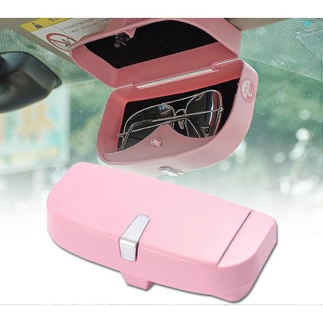 Étui à lunettes de soleil rose pour voiture, avec clip de fixation et porte-cartes. (1/5)