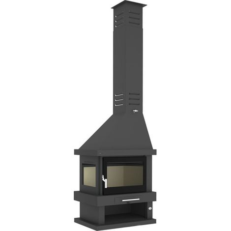 Chimenea Leña 2 Caras FM Modelo C-302 Ik interior Vermiculita, Cristal Serigrafiado en Puerta. (1/4)