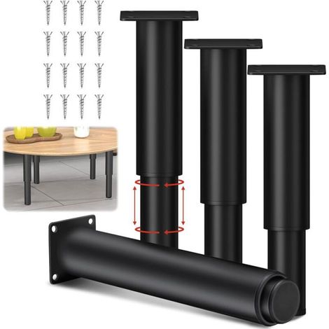 4 Génériques Pied de Table Metal, 25-45cm Hauteur sans Perçage Pieds de Table, avec Accessoires de Montage, pour Meubles Régl (1/5)