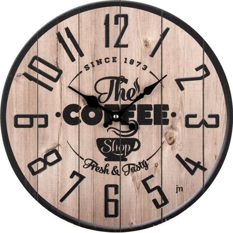 Lowell 21568 The Coffee Shop Orologio da Parete Quarzo Rotondo Cassa MDF Quadrante Anticato 33.5 cm colore Multicolore