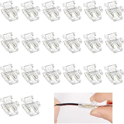 20 Pièces Connecteur LED 2 Broches 8mm, Connecteur Bande LED Sans Soudure, Connecteurs Transparents Rapides pour Ruban Monochrome COB SMD, Raccord Rapide Fil à Bande, Installation Facile Sans Outils (1/5)