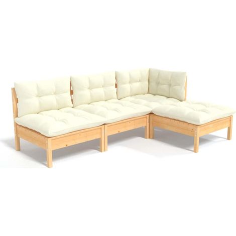 Maison Exclusive - 4-tlg. Garten-Lounge-Set mit Creme Kissen Kief (1/5)