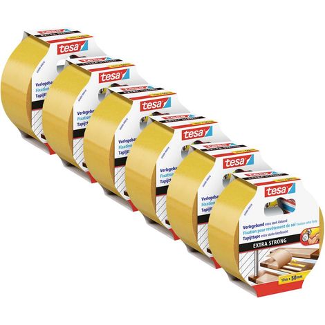 tesa 05686-00500-11 Adesivo Extra Forte in Confezione da 6 Pezzi – Nastro Posa di tappeti e Rivestimenti in PVC – Biadesivo – 10 m x 50 mm, Bianco, 10m x 50mm (1/5)