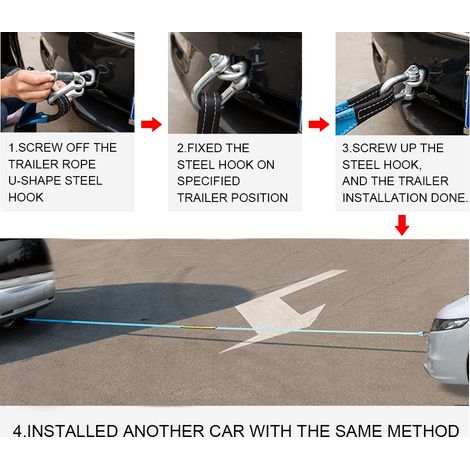 Câble de remorquage pour voiture 8 tonnes 3 mètres, corde de dépannage routier avec bandes réfléchissantes et crochets (1/5)