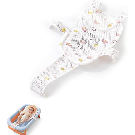Coussin de Bain pour Bébé Nouveau-Né, Réducteur de Baignoire avec 5 Sangles de Sécurité et Filet Antidérapant, Support Hamac Doux pour Tête et Nuque, Baignoire Sécuritaire pour Nourrisson (1/5)