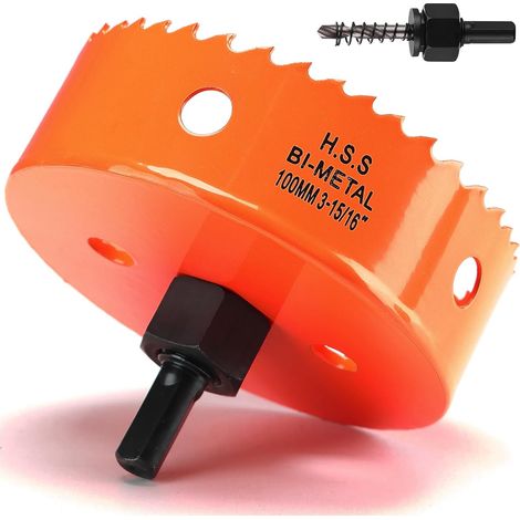 100 mm Orange Acier rapide M42 bi métal Scie cloche avec tige hexagonale et foret avec profondeur de coupe de 32 mm (1/5)