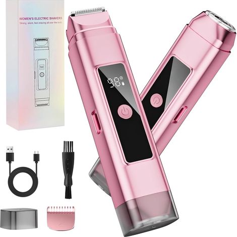 2 in 1 Mini Electric Bikini Epilator for Women, Dual Head Digital Display, IPX7 Waterproof, Easy Cleaning, for Face, Legs, and Bikini Area, Rechargeable (Pink) (1/5)