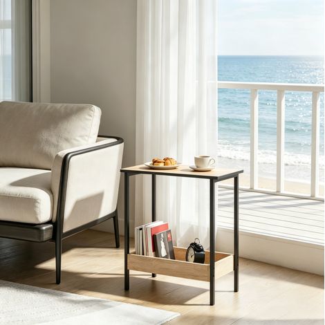 Table d'appoint 50 x 25 x 55 cm noire, double niveau, bois d'ingénierie et métal MEUBLIV (1/5)