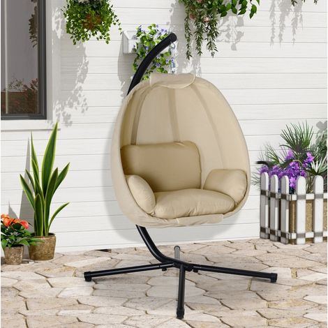 Sillón colgante plegable con cojín caqui OKMYHOME (1/3)