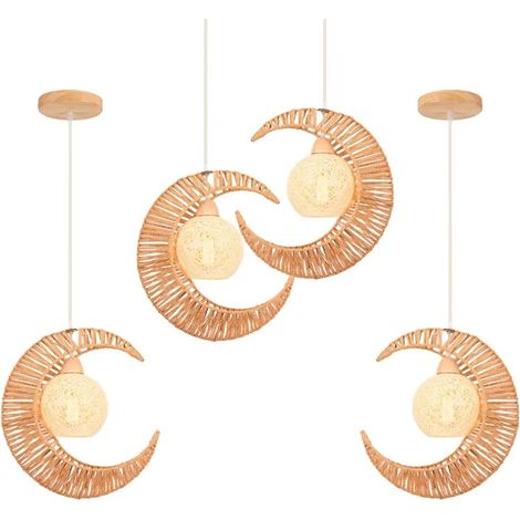Lot de 4 Lustre Suspension Vintage Suspension Luminaire Lune en Corde de Papier Industrielle Ajustable pour Salon Chambre (1/5)