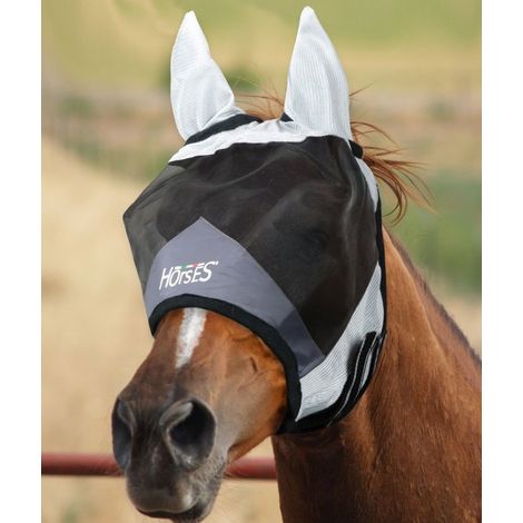 pony, Grigio e Nero: Maschera antimosche Fly Shield in tessuto con rete fine