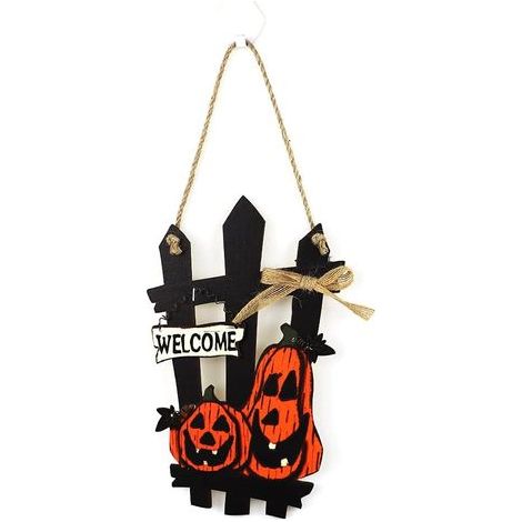 Couronne de bienvenue citrouille effrayante pour Halloween, décoration extérieure, accessoire photo (carrée) (1/5)