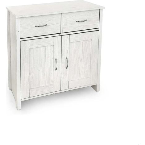 Moderne Kommode in Weiß mit Holzoptik, 79 x 35 x 80 cm, 2 Schubladen und 2 Türen