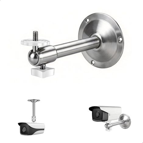 Support pour Caméra de Surveillance en Acier Inoxydable, Orientable à 360° et Inclinable à 90°, Filetage M6, Montage Mural ou au Plafond, 170 × 85 × 85 mm, Argenté, 1 Pièce (1/5)