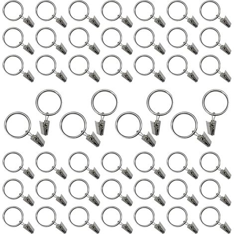 Lot de 50 anneaux de rideau avec clips, anneau de rideau en métal inoxydable, 25 mm de diamètre pour accrocher des rideaux lourds Ensemble de tringles et rideaux - Argent (1/5)